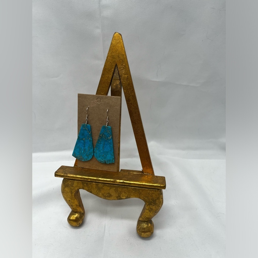 Turquoise Slab 925 Earrings Native American - Picture 2 of 6